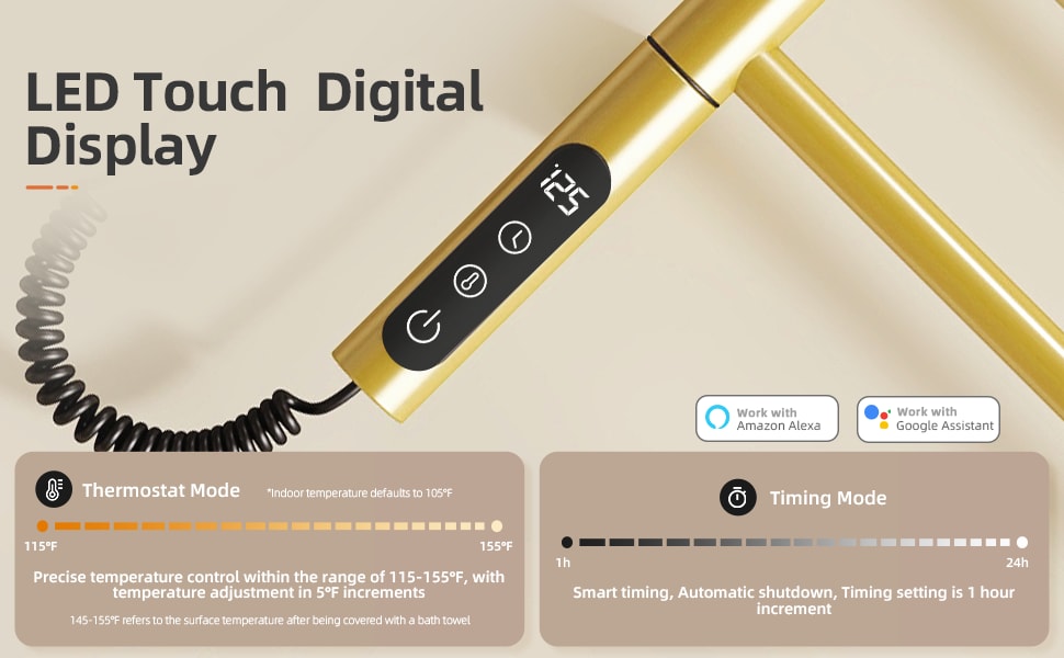 SIOYIE Smart Rotating Heated Towel Rack For Bathroom, Wall-Mounted Electric Towel Dryer With Swivel Bars, Smart Timer, Low Carbon Steel, IPX5, Plug-in/Hardwired, Towel Warmer With Wi-Fi App ControlW_voghion.com